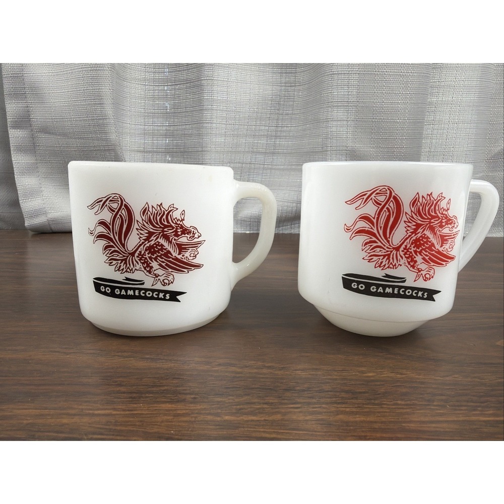 Lot Of 2 Federal Milk Glass Mug Cup South Carolina Gamecocks Made In USA